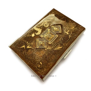 Portefeuille de carte de crédit néoclassique peint à la main en bronze avec or tourbillonnant émail mauresque RFID Blocker Case avec options de personnalisation et de couleur