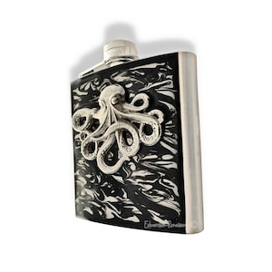 Antique Silver Octopus Flask: Hand-Painted Enamel, Gothic Kraken