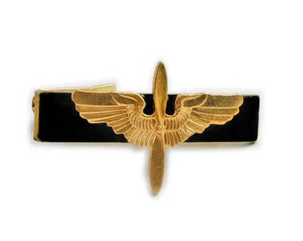 Brass Propeller and Wings Tie Clip Inlaid in Hand painted Black Enamel Air Corps Insignia Vintage Style Aviation Assorted Colors