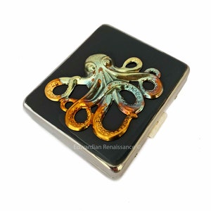Verdigris Octopus Pill Box: Hand Painted Enamel Nautical Case