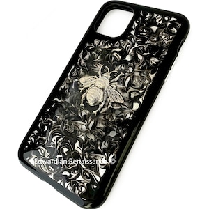 Silver Bee Phone Case: Hand-Painted Enamel, Full Body Cover