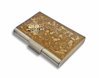 Tarjetero de abeja dorado antiguo: incrustación de esmalte estilo vintage, personalizado