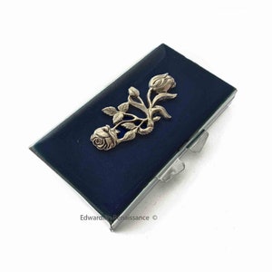 Rose Pill Box: Hand Painted Black Enamel, Art Nouveau Weekly Pill Case