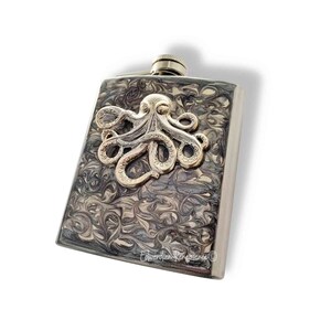 Antique Silver Octopus Flask: Hand-Painted Enamel, Nautical Gift