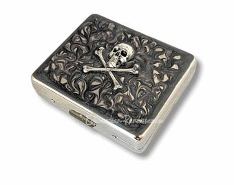 Antique Silver Skull Pill Box: Hand-Painted Enamel, Personalized Option