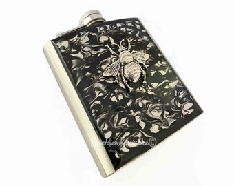Art Deco Bee Flask: Hand-Painted Enamel, Personalized Option