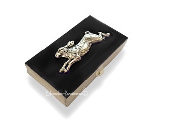 Antique Silver Hare Pill Box: Hand Painted Enamel, Personalized Option