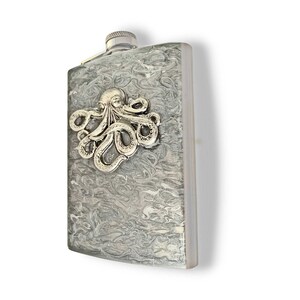Antique Silver Octopus Flask: Hand-Painted Enamel, Neo Victorian Nautical
