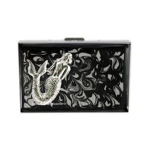 Mermaid Kreditkarten Portemonnaie Inlaid In handbemalte schwarze Tinte Emaille Swirl Design Jugendstil Meerjungfrau mit personalisierten und Farben Optionen