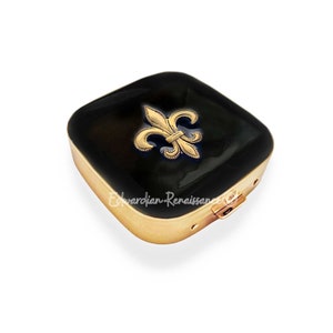 Fleur de Lis Pill Box: Hand Painted Black Enamel, Neo Victorian Style