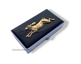 Running Hare Pill Box: Hand-Painted Enamel, Vintage Style