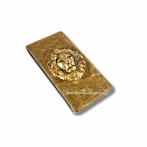 Antique Gold Lion Money Clip: Hand-Painted Enamel, Personalized Option