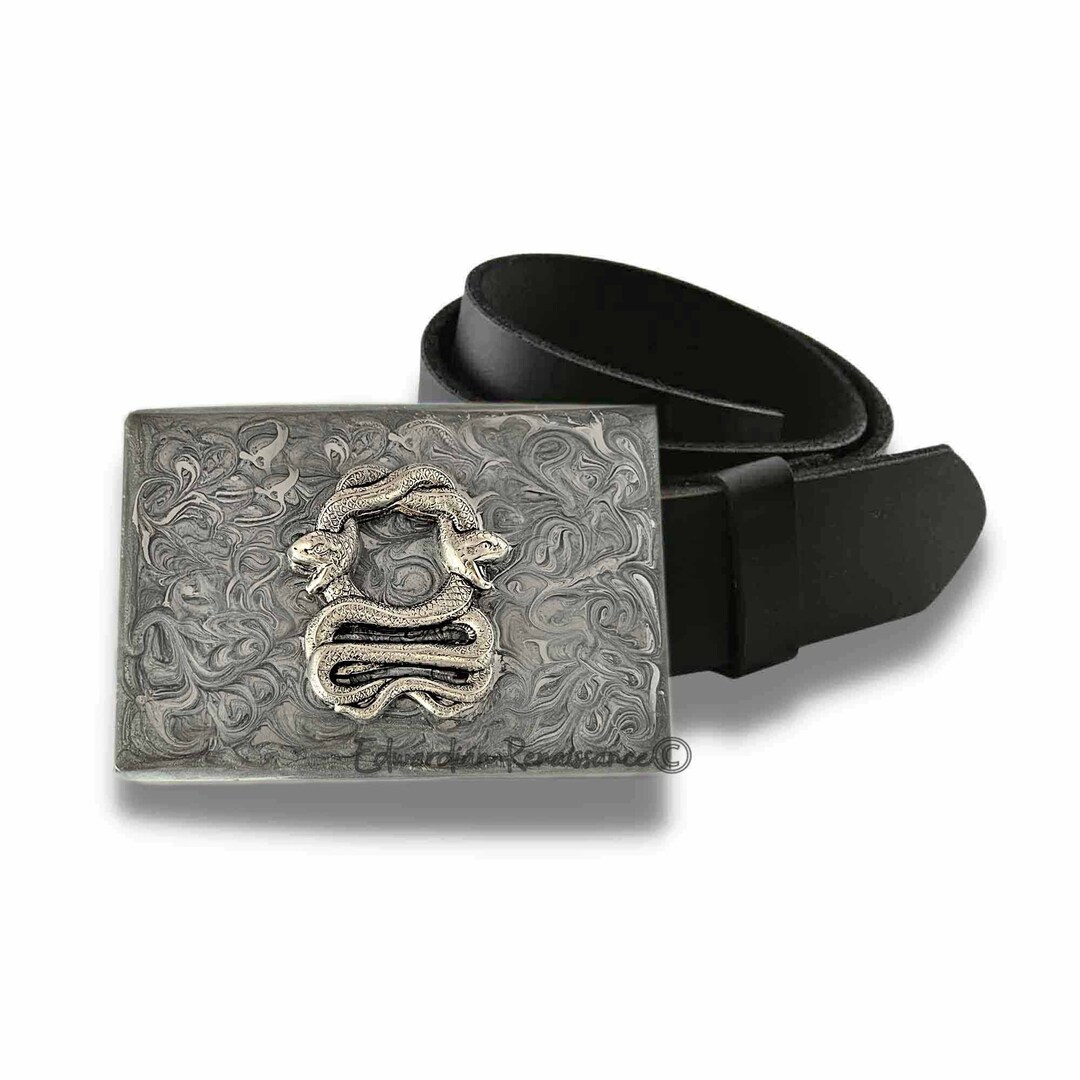 Antique Silver Snake Belt Buckle: Hand-painted Enamel  display picture 3