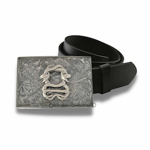 Antique Silver Snake Belt Buckle: Hand-Painted Enamel, Gothic Victorian Style