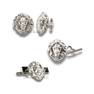 Antique Sterling Silver Plated Lion Head Cufflinks: Neoclassical Style
