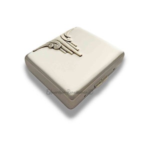 Art Deco Weekly Pill Box with 8 Compartments Inlaid in Hand Painted White Enamel Art Nouveau Design with Personalize and Color Options