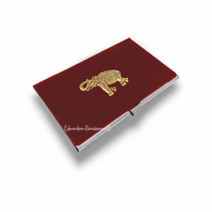 Antique Gold Elephant Business Card Case: Hand Painted Art Deco