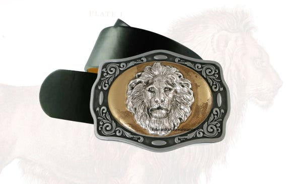 Antique Silver Lion Head Belt Buckle: Hand Painted Enamel - Etsy display picture 2