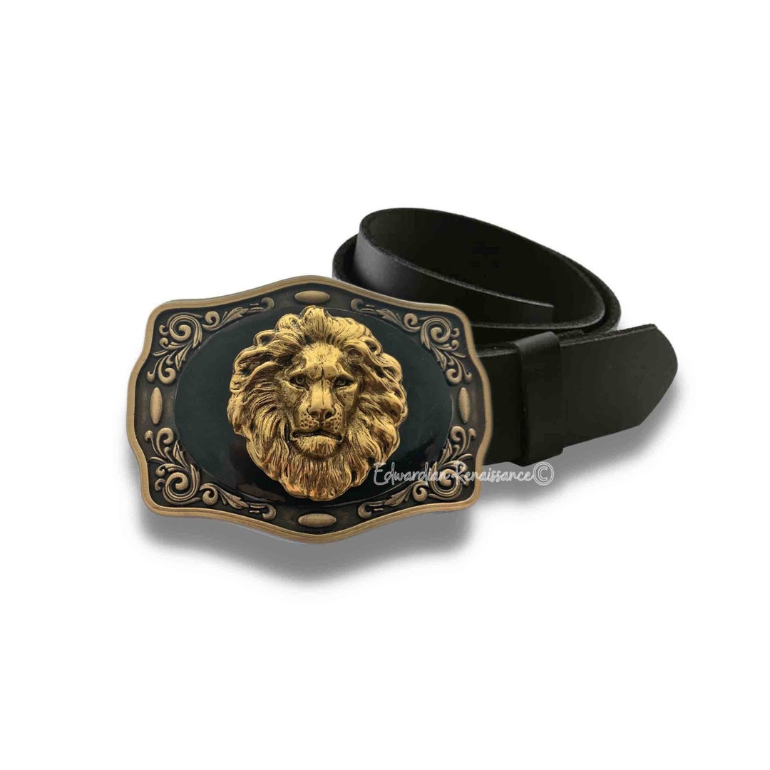 Antique Gold Lions Head Buckle Inlaid in Hand Painted Black - Etsy