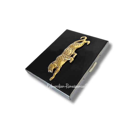 Antique Gold Leopard Cigarette Case: Glamour Style, Personalized Option