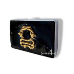 Antique Gold Serpent Wallet RFID Secured Hand Painted Black Enamel Vintage Style Gothic Design with Personalized and Color options