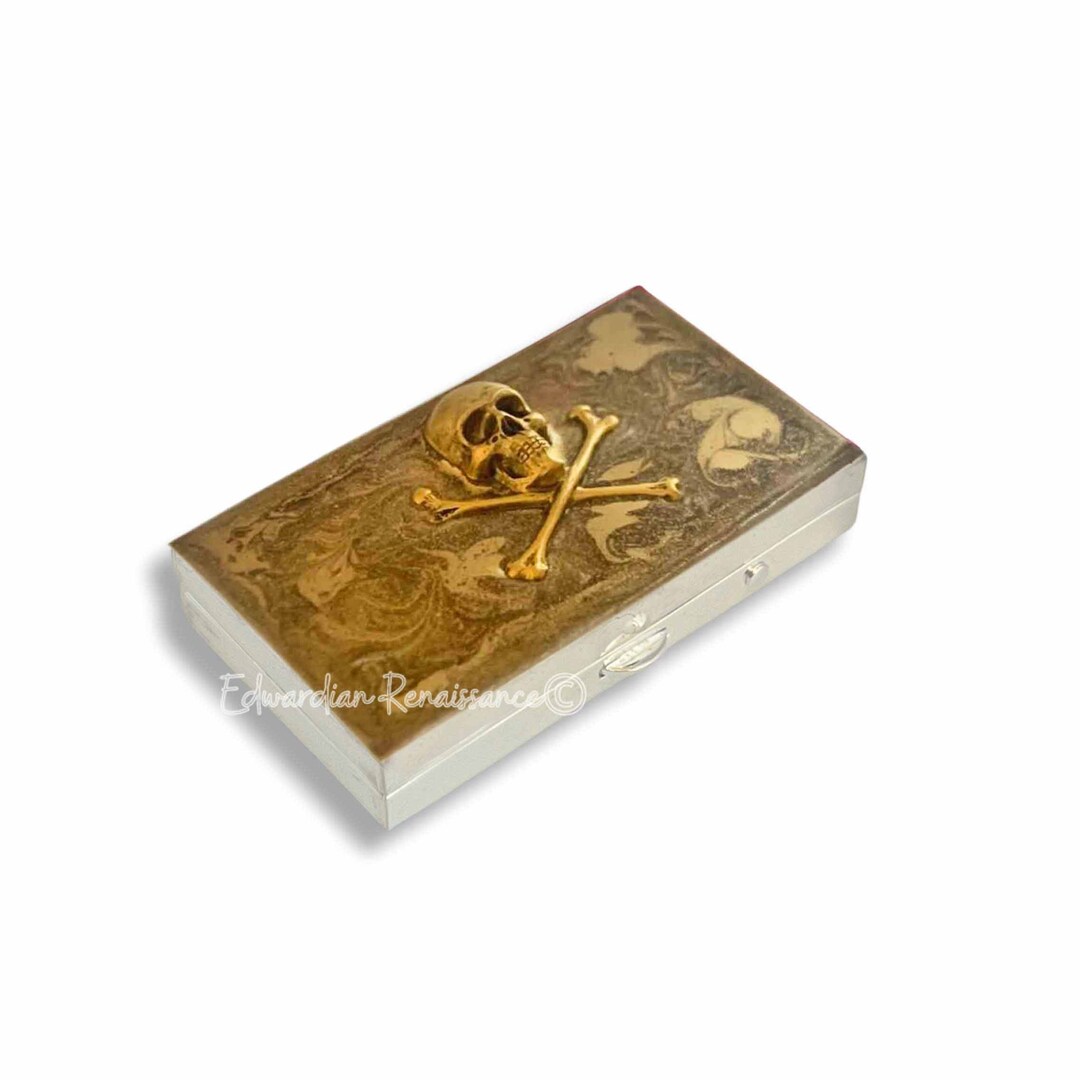 Antique Gold Skull Pill Box: Hand Painted Enamel, Personalized Option ...