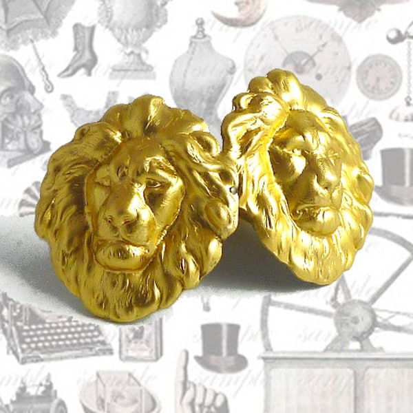 Cufflinks Neo Victorian Lion Head Safari Cuff Links Vintage Inspired Brass Leo