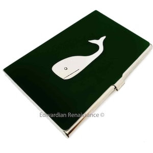 Hand Painted Whale Business Card Case: Nautical Enamel, Personalized Option
