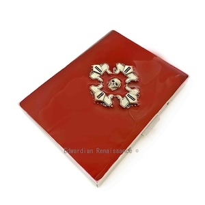 Baroque Cross with Skull Design Metal Cigarette Case Inlaid in Hand Painted Glossy Red Enamel with Personalized and Color Options