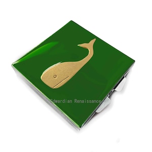 Green Enamel Whale Pill Box: Art Deco Nautical Medicine Case