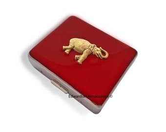 Pastillero antiguo con forma de elefante dorado: Esmalte pintado a mano, estilo safari art déco