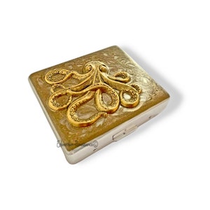 Porta-comprimidos em formato de polvo dourado antigo: esmalte pintado à mão, opção personalizada