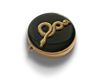 Antique Gold Serpent Pill Box: Hand Painted Enamel, Personalized Option