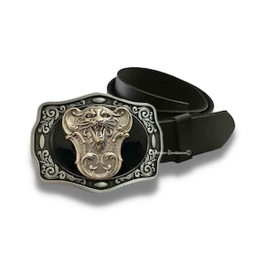Growling Tiger Buckle Inlaid in Hand Painted Black Enamel Vintage Style Art Nouveau Cat with Assorted Colors Available