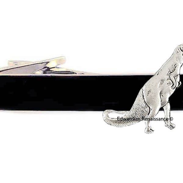 Dinosaur Tie Clip Inlaid in Hand Painted Black Enamel T-Rex Tie Bar Pre Historic Style Custom Colors Aailable