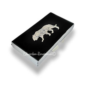 Antique Silver Tiger Pill Box, Weekly Case, Vintage Style, with Personalized Gift and Color Options Available, in Hand Painted Black Enamel