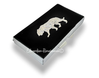 Antique Silver Tiger Pill Box: Hand-Painted Enamel, Personalized Option