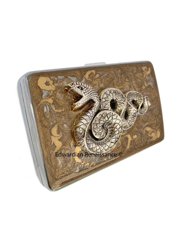 Art Deco Snake Cigarette Case, Gold Swirl Enamel, Holds 16