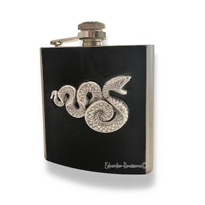 Flasque serpent antique en argent : émail gothique victorien peint à la main