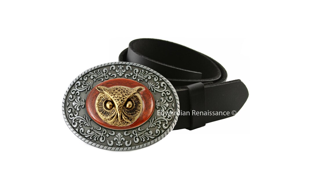Brass Owl Belt Buckle - Antique Gold Tone Hand Painted Owl Belt Buckle: Antique Gold Bird Design - Etsy main image 4
