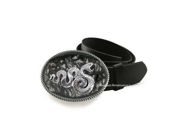 Fibbia Cintura In Ottone Massiccio Con Teschio E Serpente – Stile Punk, Uomo, Fusione Unica