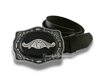 Antique Silver Bat Belt Buckle Inlaid in Hand Painted Black Enamel Vintage Style Vampire Inspired with Color Options