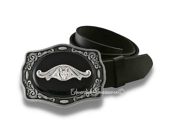 Antique Silver Bat Belt Buckle: Hand Painted Enamel, Vintage Vampire Style