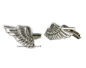 Antique Sterling Silver Angel Wings Cufflinks Neo Victorian Vinatge Style Cuff Links Mens Dress Shirts Accessory