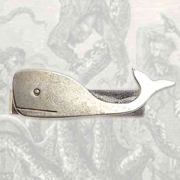 Silver Whale Tie Clip Nautical Tie Bar Accent Inlaid in Silver Enamel Vintage Inspired Moby Dick Clip Custom Colors Available