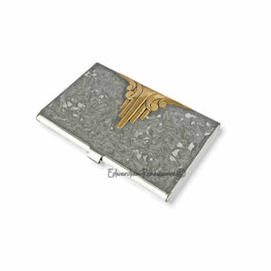 Art Deco Business Card Case: Hand Painted Silver Enamel, Personalized