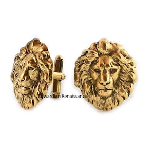 Lions Head Cufflinks Antiue Gold Neoclassic Leo Cuff Links Vintage Inspired Dress Shirts Accessory