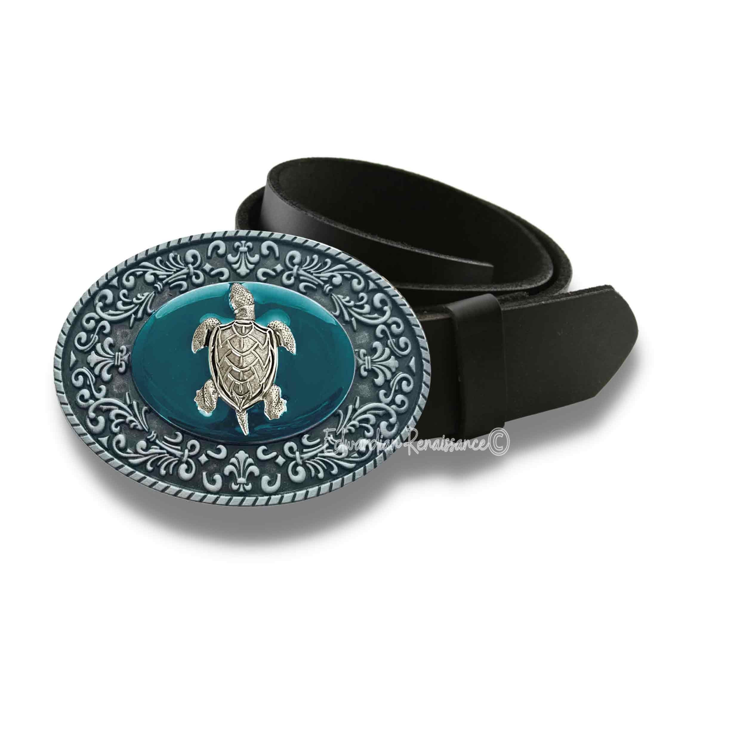 Seahorse Belt Buckle with Teal Velvet and Green rhinestones Teal Belt Buckle - Etsy main image 4