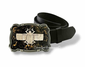 手描きのスカラベベルトバックル：アンティークシルバーエジプト