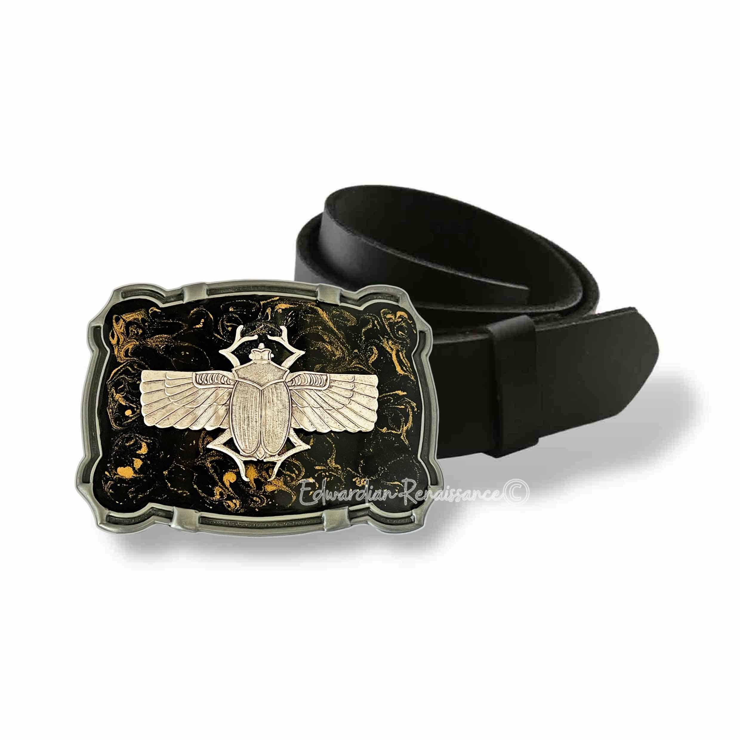RARE Egyptian Revival Vintage Scarab in Lucite Silk Sash Belt A 19th-century Egyptian Revival scarab ring, circa 1870  main image 2